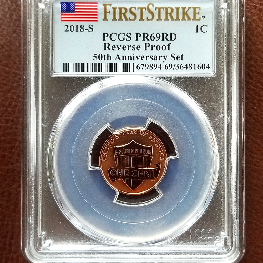 2018-S LINCOLN CENT, REVERSE PROOF 50TH ANNIV PCGS PR69RD